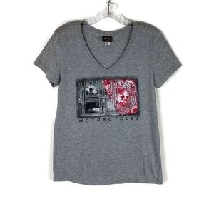 Harley-Davidson Coos Bay Oregon V-Neck Short Sleeve Tee in Gray/Multi